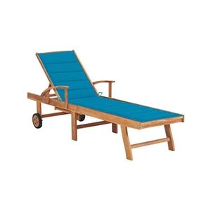 VIDAXL Chaise longue avec coussin bleu Bois de teck solide - Publicité