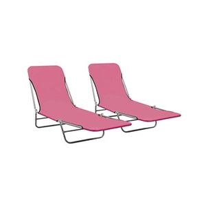 VIDAXL Chaises longues pliables 2 pcs Acier et tissu Rose - Publicité