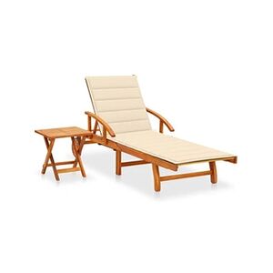 VIDAXL Chaise longue de jardin avec table et coussin Bois d'acacia - Publicité