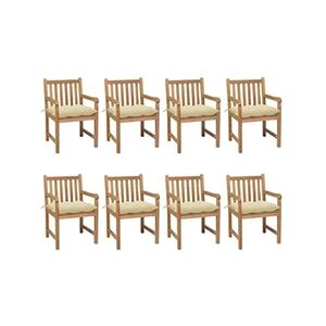 VIDAXL Chaises de jardin 8 pcs avec coussins blanc crème Teck solide - Publicité