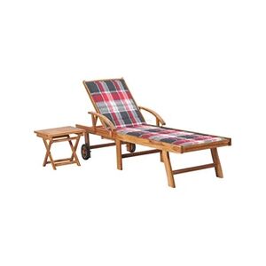 VIDAXL Chaise longue avec table et coussin Bois de teck solide - Publicité