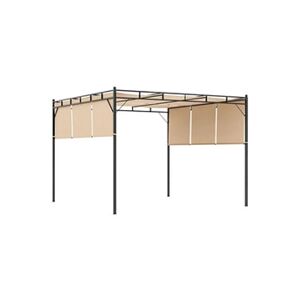 Outsunny Pergola rétractable dim. 3L x 3l x 2,2H m structure acier époxy anticorrosion noir triple toile polyester haute densité beige - Publicité