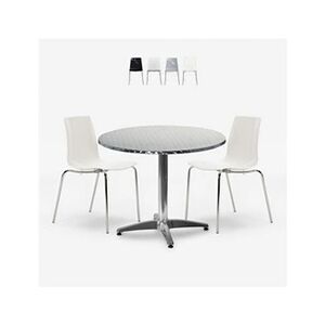 Grand Soleil Ensemble Extérieur 4 Chaises Design Moderne Table Ronde 70cm Acier Bar Restaurant Remos - Publicité