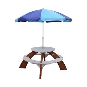 Axi Table picnic ORION ronde 141x141x62cm Brun Blanc avec parasol Bleu - Publicité