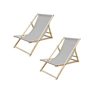 ECD Germany 2x Chaise longue jardin pliante bain de soleil plage chilienne gris clair 120 kg - Publicité