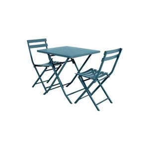 Hesperide Salon de jardin carré en métal Greensboro 70 x 70 cm Bleu Canard avec 2 chaises - Hespéride - Publicité