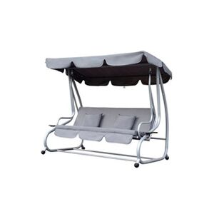 Outsunny Balancelle de jardin 3 places convertible toit inclinaison réglable 2 tablettes support 2L x 1,2l x 1,64H m métal époxy noir polyester gris - Publicité