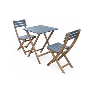 Sweeek Table de jardin bistrot en bois 60x60cm - Barcelona Bois / Bleu - pliante bicolore carrée en acacia avec 2 chaises pliables - Publicité