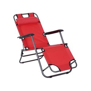 Outsunny Chaise longue inclinable transat bain de soleil 2 en 1 pliant têtière amovible charge max. 136 Kg toile oxford facile d'entretien rouge - Publicité