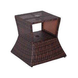 Outsunny Pied de parasol table basse 2 en 1 étagère inférieure intégrée résine tressée imitation rotin PE dim. 54L x 54l x 55H cm marron - Publicité