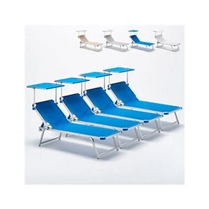 Beach and Garden Design Set 4 Bains De Soleil En Aluminium Pour La Plage Avec Parasol Réglable Nettuno, Couleur: Bleu - Publicité