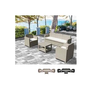 - Salon de jardin Grand Soleil Positano en Poly-rotin Canapé table basse fauteuils 5 places pour extérieurs, Couleur: Beige Juta - Publicité
