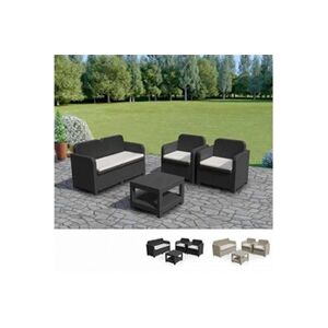 - Salon de jardin Grand Soleil Sorrento en Poly rotin table basse fauteuils pour exterieur 4 places, Couleur: Noir - Publicité