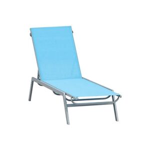 Outsunny Bain de soleil transat - chaise longue - design contemporain - dossier inclinable multi-positions - métal époxy textilène bleu ciel - dim. 170 x 58 x - Publicité