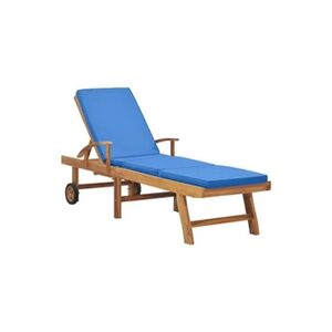 VIDAXL Chaise longue avec coussin Bois de teck solide Bleu - Publicité