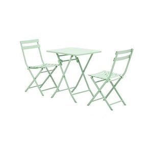 Outsunny Salon de jardin bistro pliable - table carrée dim. 60L x 60l x 71H cm avec 2 chaises - métal thermolaqué vert d'eau - Publicité