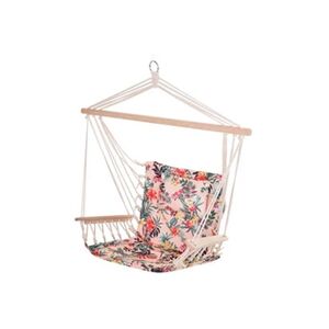 Outsunny Chaise suspendue hamac de voyage respirant portable dim. 100L x 49l x 106H cm coton macramé polyester rose pâle motif à fleurs - Publicité