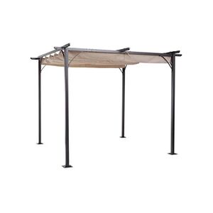 Outsunny Pergola rétractable 3L x 3l x 2,30H m structure métal époxy anticorrosion noire + toile polyester haute densité 180 g/m² incluse beige - Publicité