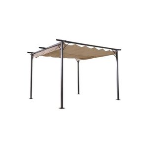 Outsunny Pergola rétractable 3,5L x 3,5l x 2,30H m structure métal époxy anticorrosion noire + toile polyester haute densité 180 g/m² incluse beige - Publicité