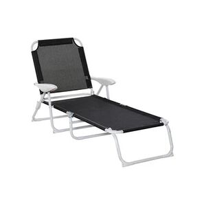 Outsunny Bain de soleil pliable - transat inclinable 4 positions - chaise longue grand confort avec accoudoirs - métal époxy textilène - dim. 160L x 66l x 80H - Publicité