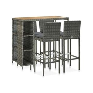 VIDAXL Meuble de bar de jardin 5 pcs et coussins Résine tressée Gris - Publicité