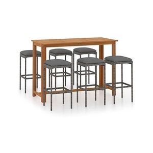 VIDAXL Ensemble de bar de jardin avec coussins 7 pcs Gris - Publicité