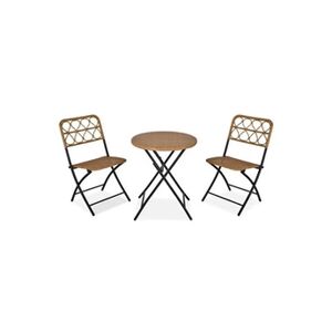 Outsunny Ensemble bistro de jardin 3 pièces pliantes style cosy 2 chaises + table résine tressée beige acier époxy noir - Publicité