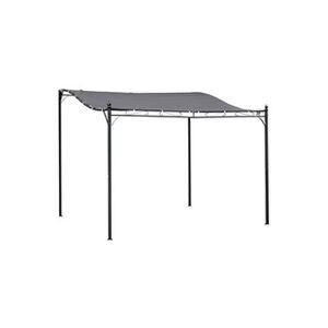 Outsunny Pergola tonnelle de jardin auvent 2,97 x 2,97 m adossable métal noir polyester anti-UV gris - Publicité