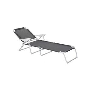 Outsunny Bain de soleil pliable - transat inclinable 4 positions - chaise longue grand confort avec accoudoirs - métal époxy textilène - dim. 160L x 66l x 80H - Publicité