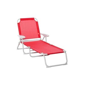 Outsunny Bain de soleil pliable - transat inclinable 4 positions - chaise longue grand confort avec accoudoirs - métal époxy textilène - dim. 160L x 66l x 80H - Publicité