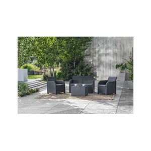 Keter ALLIBERT by - Salon de jardin SanRemo Storage 4 places - table basse coffre range-coussins - imitation rotin tresse - grap - Publicité