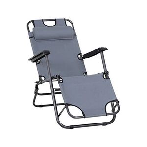 Outsunny Chaise longue inclinable transat bain de soleil 2 en 1 pliant têtière amovible charge max. 136 Kg toile oxford facile d'entretien gris clair - Publicité