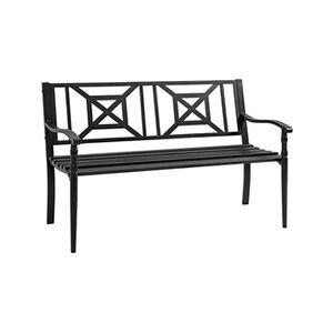 Outsunny Banc de jardin 2 places style fer forgé dim. 128L x 62.5l x 81.5H cm piètement avant effilé accoudoirs courbés métal thermolaqué anticorrosion noir - Publicité