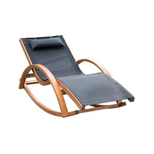 Outsunny Chaise longue fauteuil berçant à bascule transat bain de soleil rocking chair en bois charge 120 Kg noir - Publicité