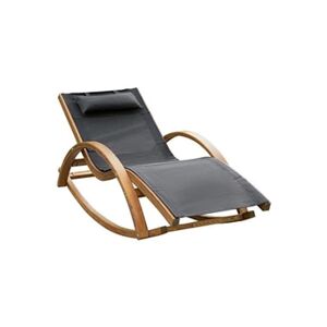 Outsunny Chaise longue fauteuil berçant à bascule transat bain de soleil rocking chair en bois charge 120 Kg gris - Publicité