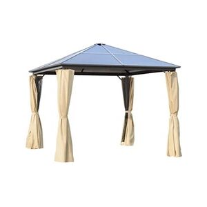 Outsunny Pavillon de jardin tonnelle toit rigide polycarbonate dim. 2,94L x 2,94l x 2,67H m 4 parois latérales anti-UV moustiquaires structure aluminium beige - Publicité