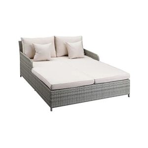 Outsunny Lit canapé double pour jardin en résine tressée PE avec matelas, accoudoirs et 4 coussins dim. 158L x 134l x 70H cm - gris et beige - Publicité