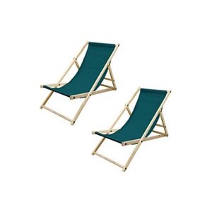 ECD Germany 2x Chaise longue jardin pliante bain de soleil plage chilienne vert foncé 120 kg - Publicité