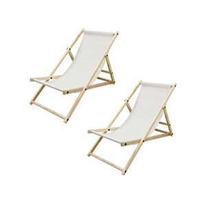 ECD Germany Lot de 2 Chaise Longue en Bois de Pin Beige Pliable 120 kg Réglable à 3 - Publicité