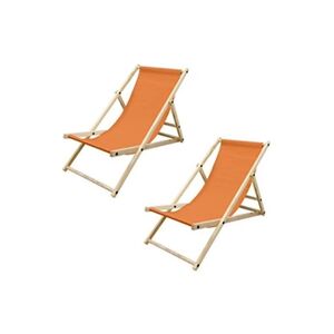 ECD Germany Lot de 2 Chaise Longue en Bois de Pin - Orange - Pliable - 120 kg - Réglable à - Publicité