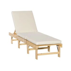 Outsunny Bain de soleil transat pour jardin avec matelas rembourré - dossier réglable 4 positions - pliable - dim. 195L x 59l x 30H cm - sapin polyester beige - Publicité