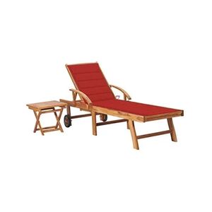 VIDAXL Chaise longue avec table et coussin Bois de teck solide - Publicité