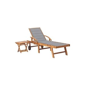 VIDAXL Chaise longue avec table et coussin Bois de teck solide - Publicité