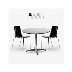 Grand Soleil Ensemble Extérieur 4 Chaises Design Moderne Table Ronde 70cm Acier Bar Restaurant Remos - Publicité