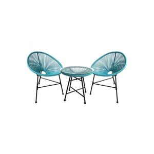 Concept Usine Salon de jardin 2 fauteuils oeuf + table basse bleu ACAPULCO - Publicité