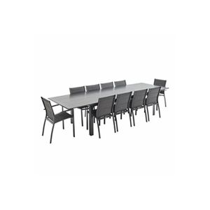 Sweeek Salon de jardin table extensible - ODENTON - Anthracite - Grande table en aluminium 235/335cm avec rallonge et 10 assises en textilène - Publicité