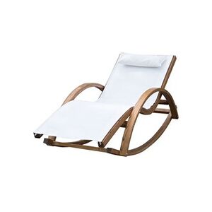 Outsunny Chaise longue fauteuil berçant à bascule transat bain de soleil rocking chair en bois charge 120 Kg blanc - Publicité