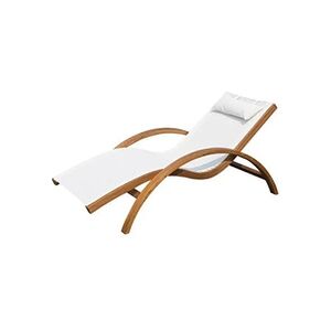 Outsunny Transat chaise longue design style tropical bois massif naturel coloris beige blanc - Publicité