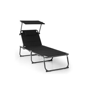 Blumfeldt Chaise longue de jardin - Amalfi - Transat - Imperméable - Bain de soleil - Pliante - Pare-soleil - Polyester noir - Publicité