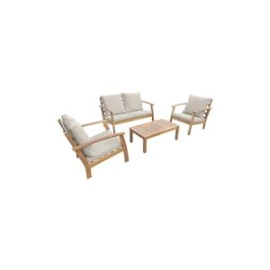 Sweeek Salon de jardin en bois 4 places - Ushuaïa - Coussins écrus canapé fauteuils et table basse en acacia design - Publicité